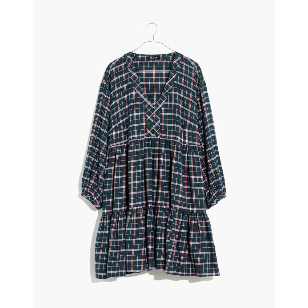Madewell 4 Flannel Colette Mini Dress in Plaid Midnight Green NB856 - Picture 5 of 13